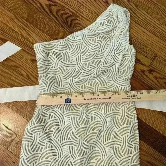 Tadashi Shoji Size 2 Petite White Embroidered One Shoulder Belted Dress Cocktail - Picture 8 of 9